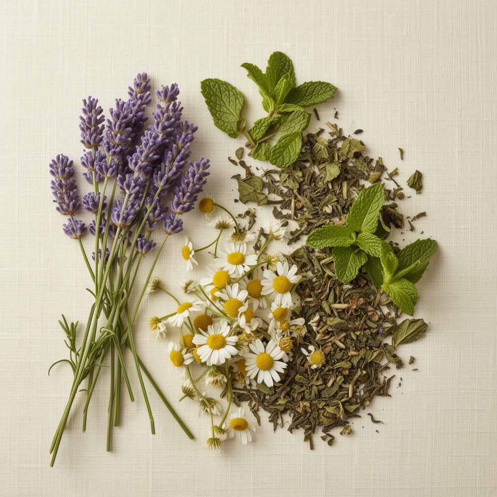 Natural herbal ingredients flat lay